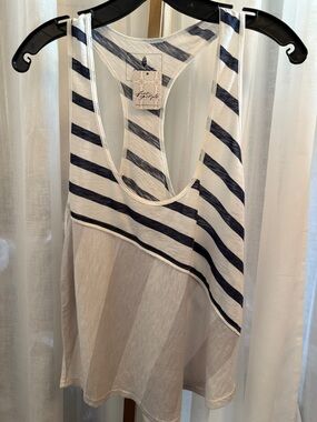 Free People Navy and Cream Striped Racerback Tank